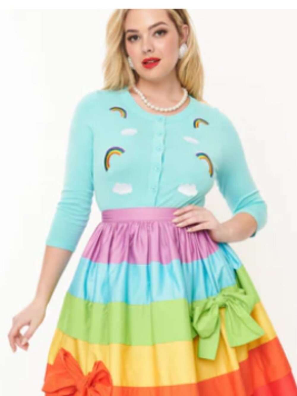 Unique Vintage sky blue and rainbow embroidery bookworm cardigan (size M/L)
